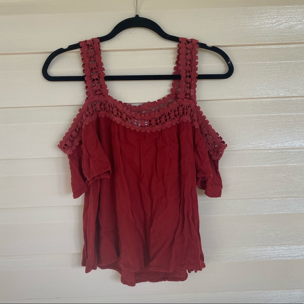 New York & Company Orange Red Off the Shoulder Shirt Size Small
